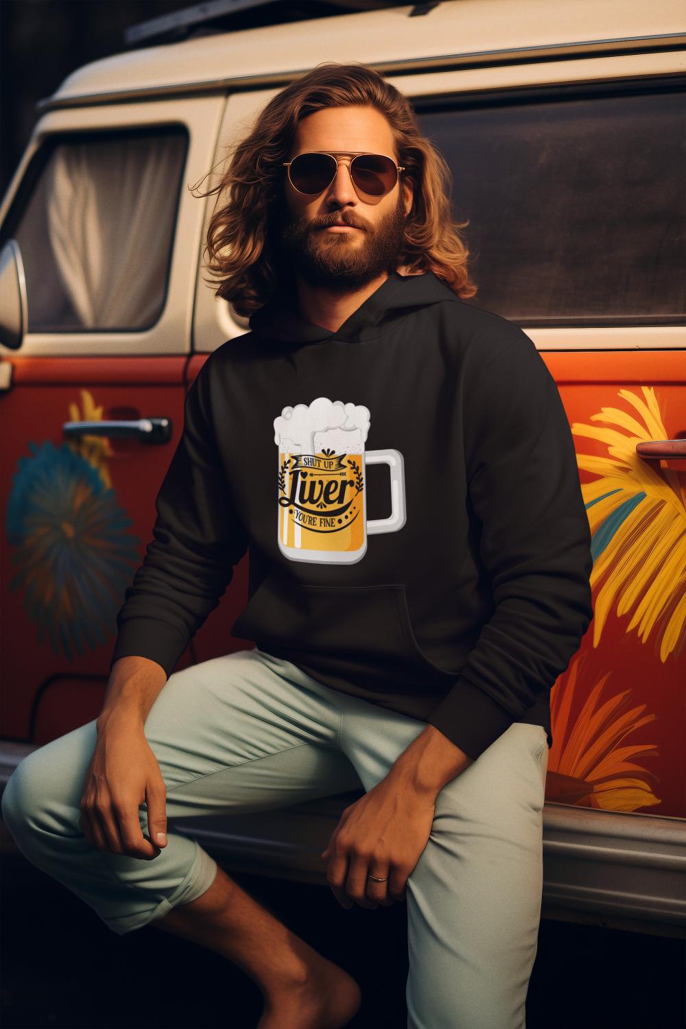 Men's Beer Typography Hoodie Sweatshirt Black by ZealforTee