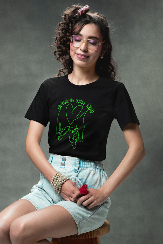 Women's Music Hug T-shirt Black by ZealforTee