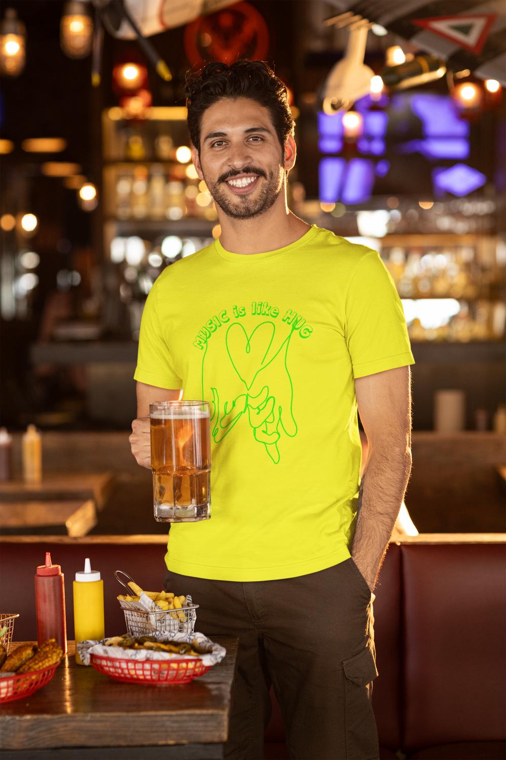 Men's Music is like Hug T-shirt New Yellow by ZealforTee