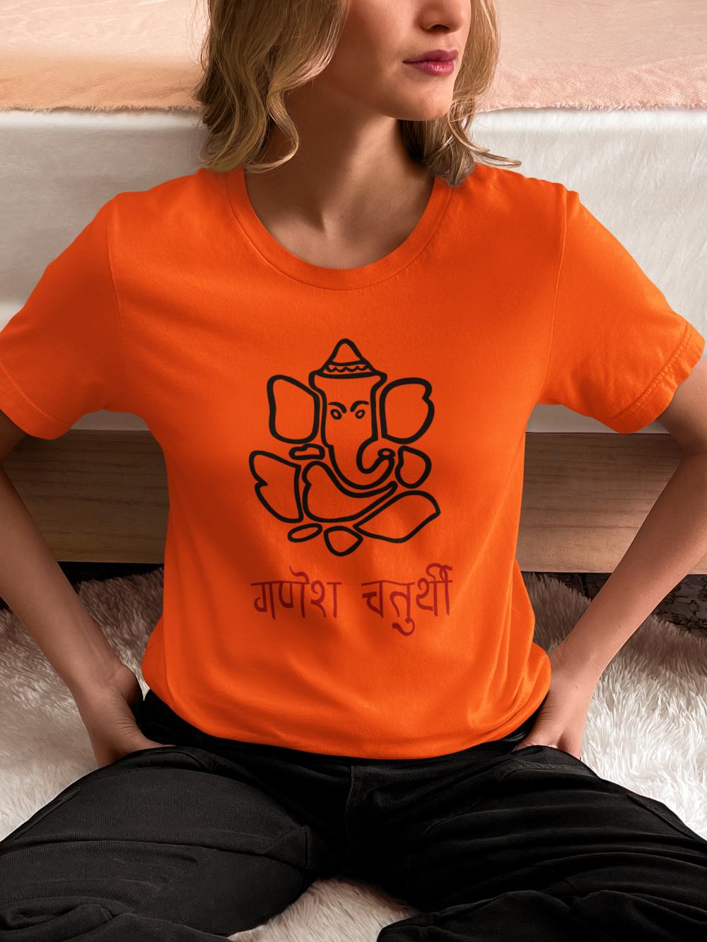Women's Ganesh Chaturthi T-shirt Orange by ZealforTee