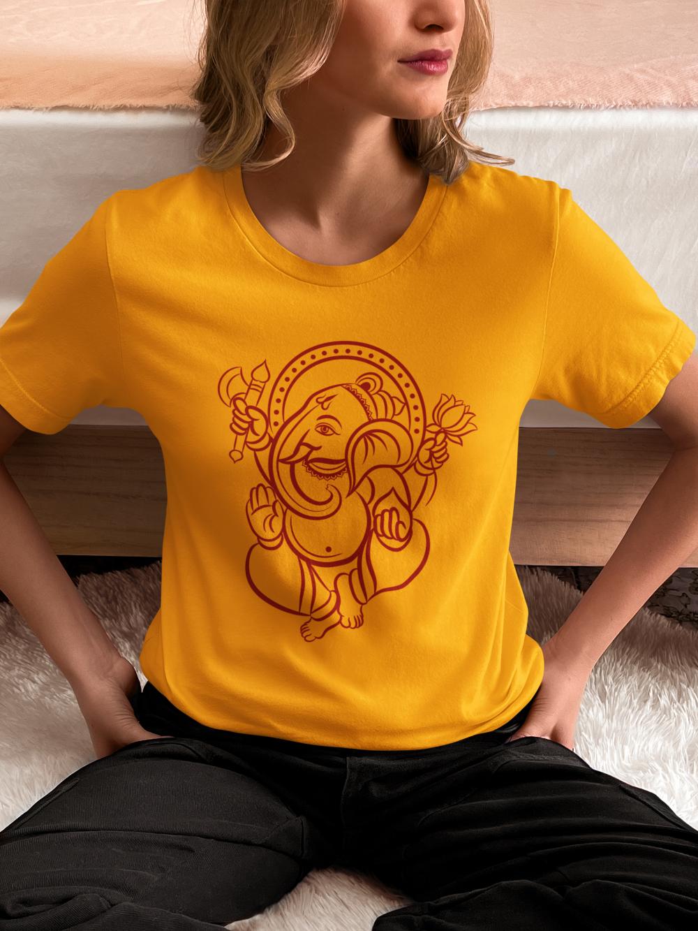 Women's Ganesh Chaturthi T-shirt Golden Yellow by ZealforTee