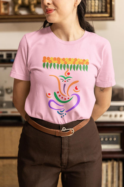 Women's Ganesh Chaturthi T-shirt Light Pink by ZealforTee