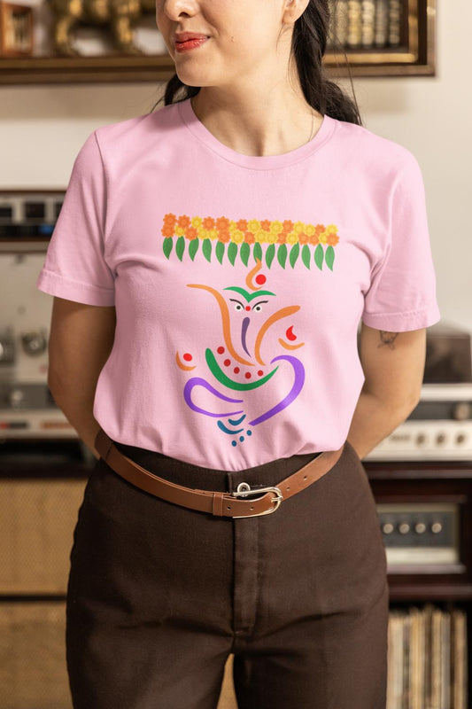 Women's Ganesh Chaturthi T-shirt Light Pink by ZealforTee