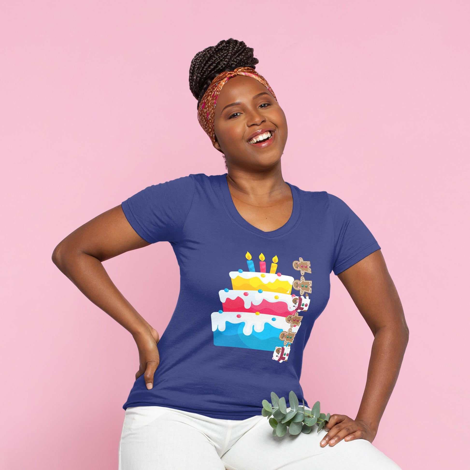 Women's Round Neck Cake T-shirt Royal Blue by ZealforTee