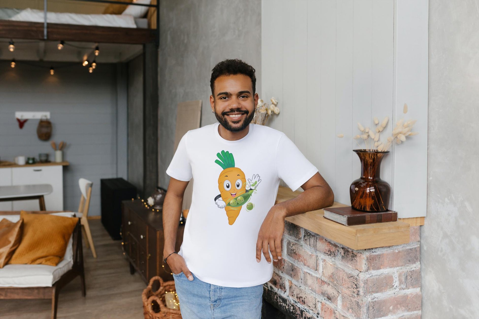 Men's Round Neck Carrot T-shirt Black by ZealforTee