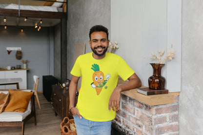 Men's Round Neck Carrot T-shirt New Yellow by ZealforTee