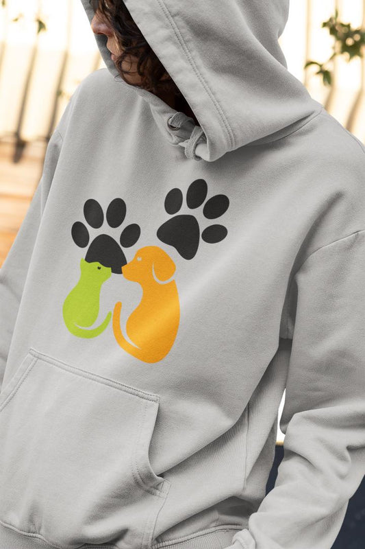 Men's Cat and Dog Hoodie Sweatshirt Grey Melange by ZealforTee