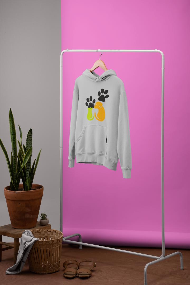 Men's Cat and Dog Hoodie Sweatshirt Grey Melange by ZealforTee