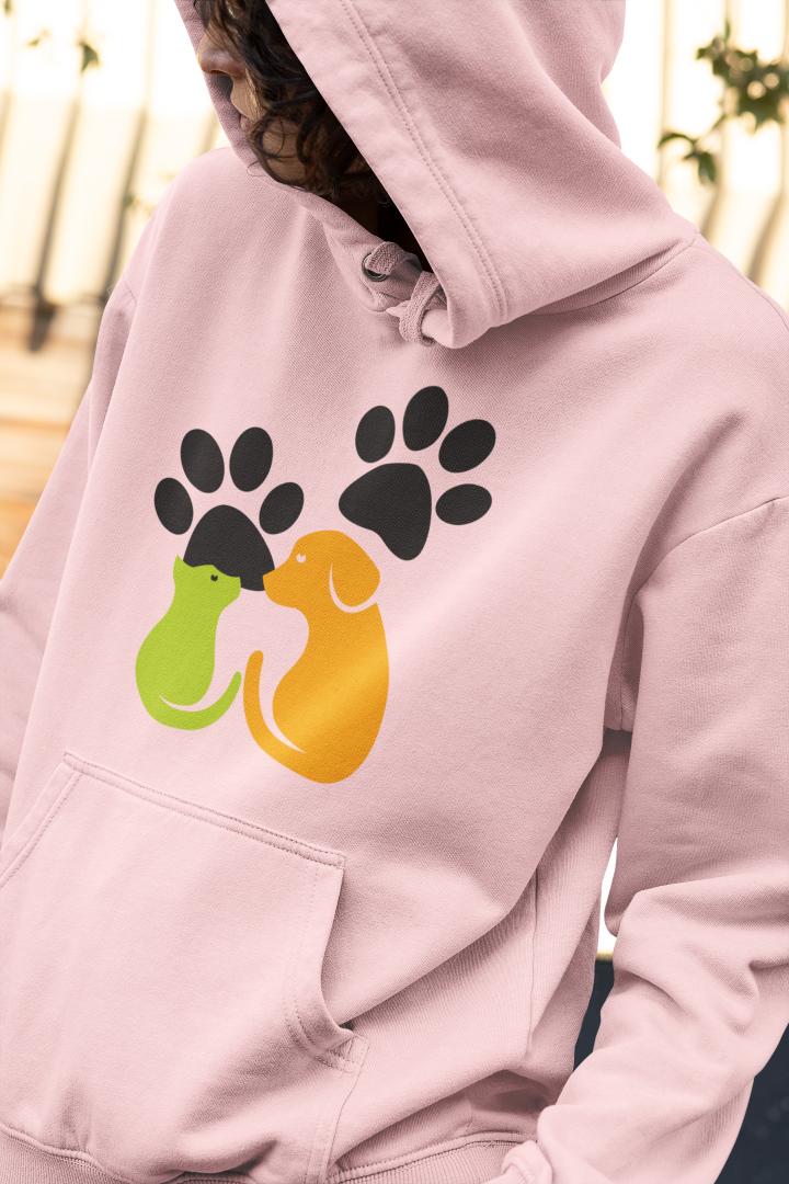 Men's Cat and Dog Hoodie Sweatshirt Light Baby Pink by ZealforTee