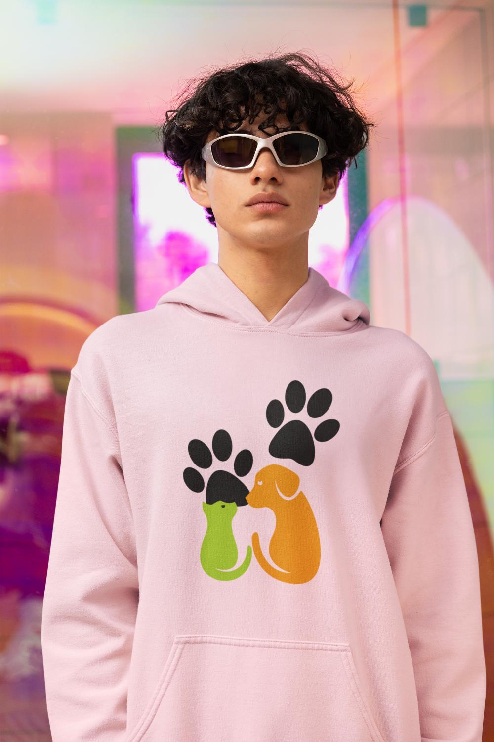 Men's Cat and Dog Hoodie Sweatshirt White by ZealforTee