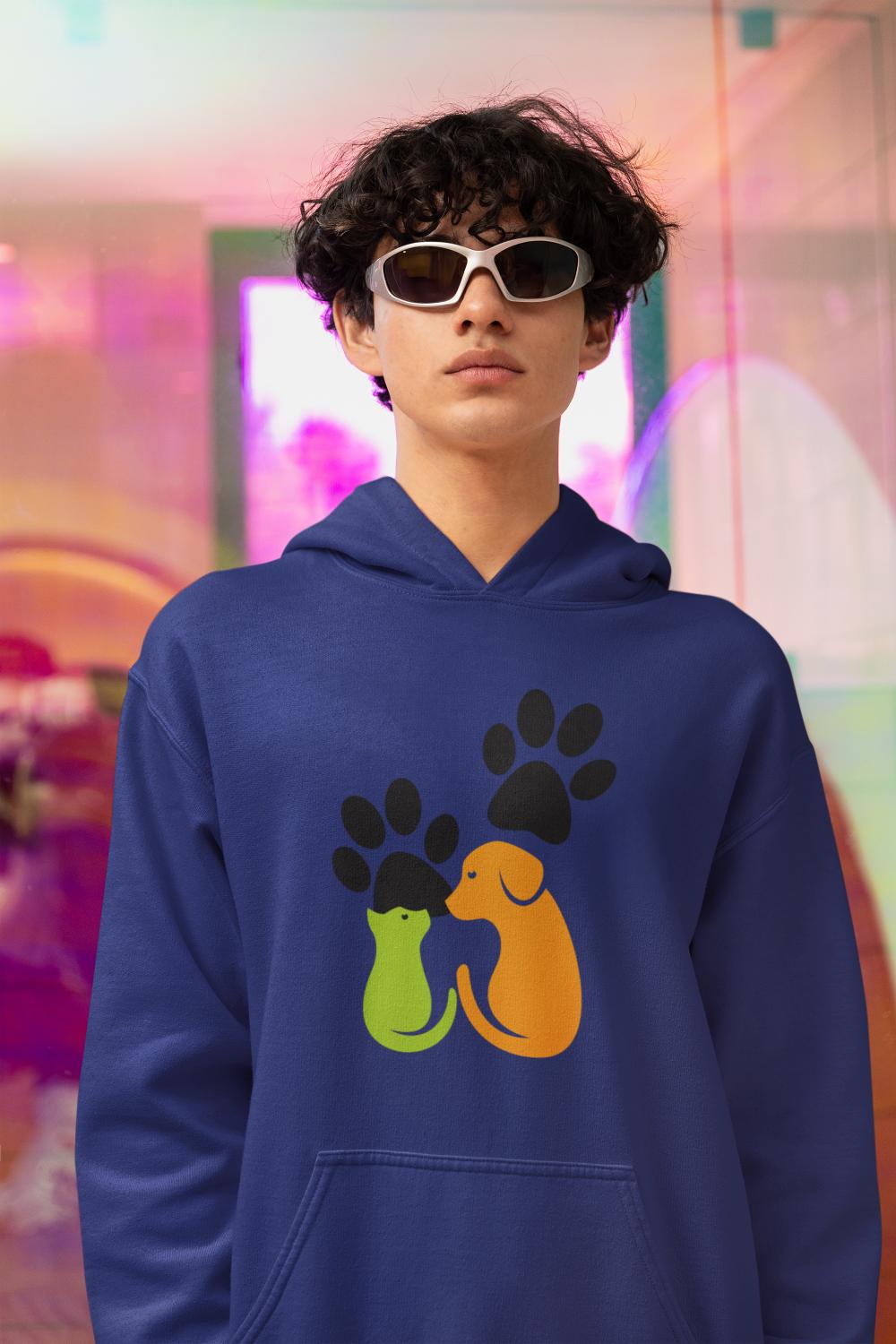 Men's Cat and Dog Hoodie Sweatshirt Royal Blue by ZealforTee