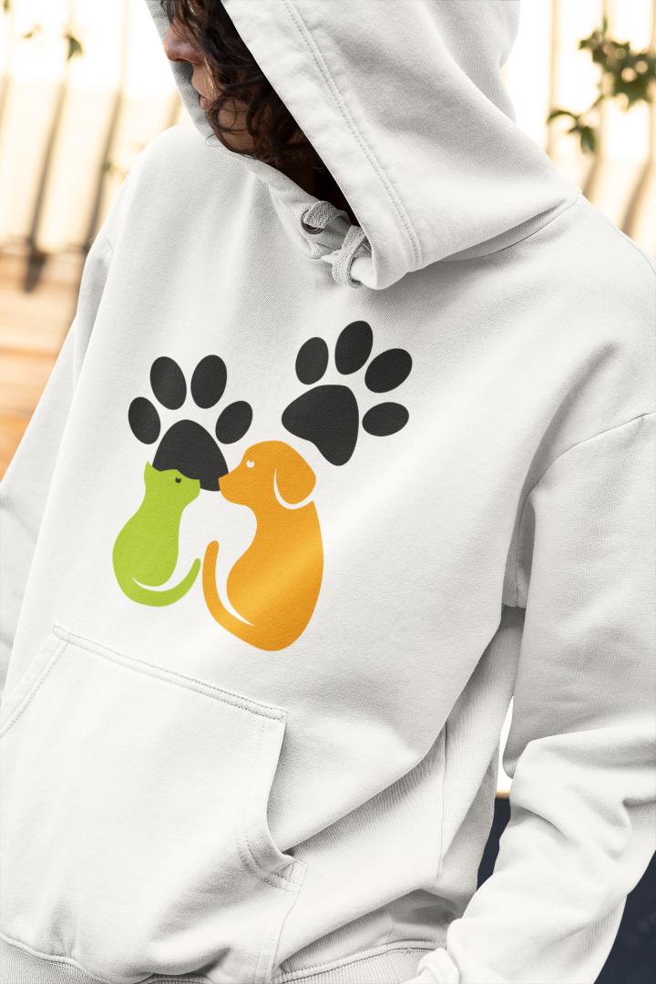Men's Cat and Dog Hoodie Sweatshirt Grey Melange by ZealforTee