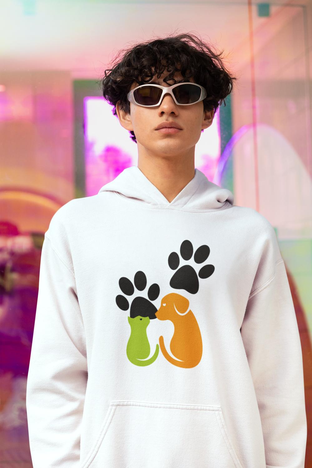 Men's Cat and Dog Hoodie Sweatshirt Grey Melange by ZealforTee