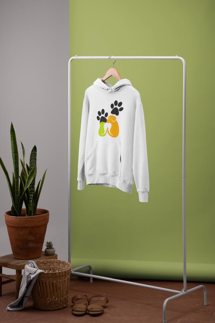 Men's Cat and Dog Hoodie Sweatshirt Grey Melange by ZealforTee