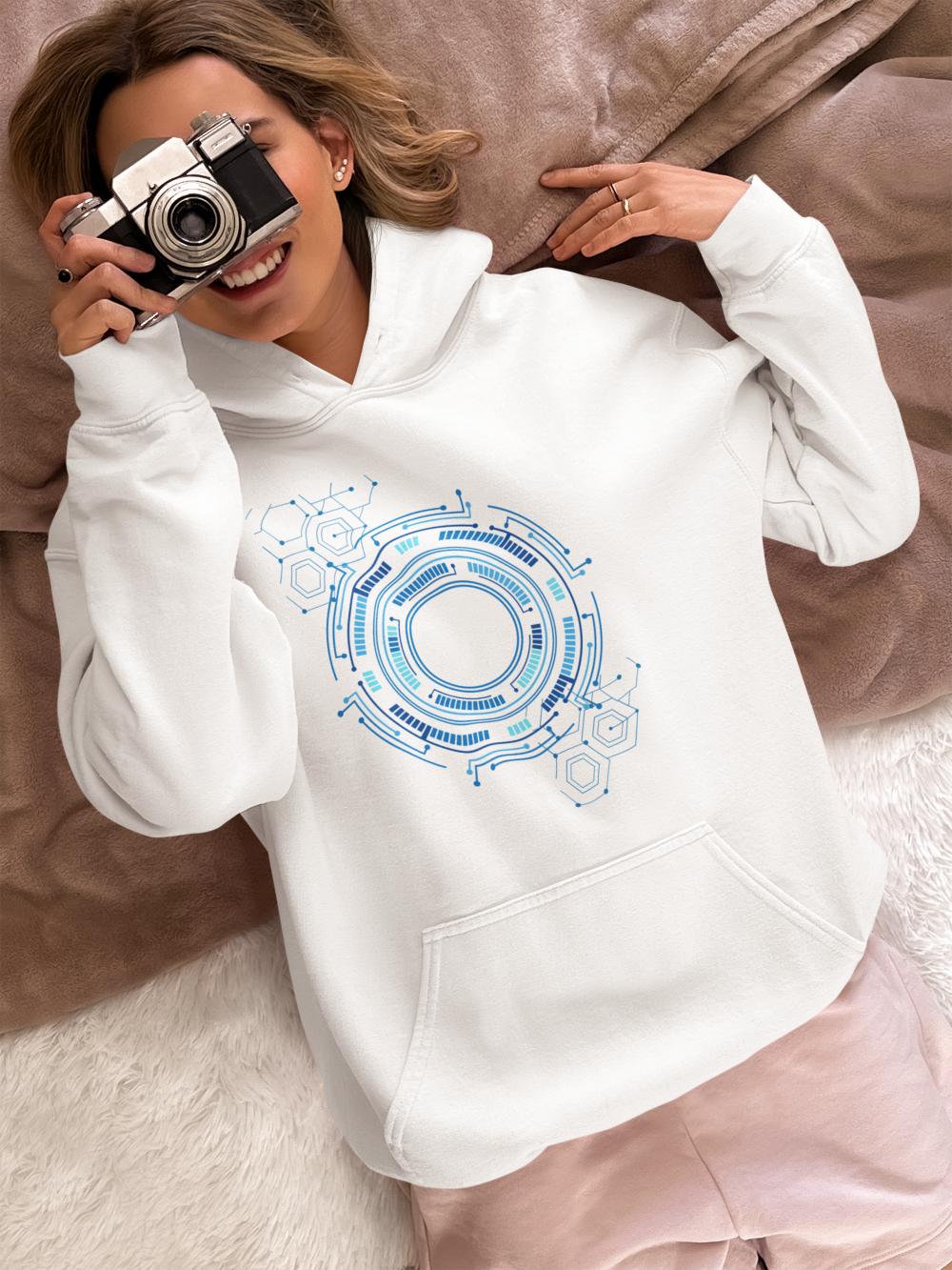 Women's Circle Vector Hoodies White by ZealforTee