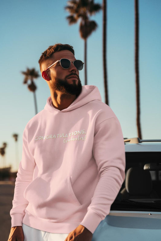 Men's Congratulation Graduates Hoodie Sweatshirt Light Baby Pink by ZealforTee