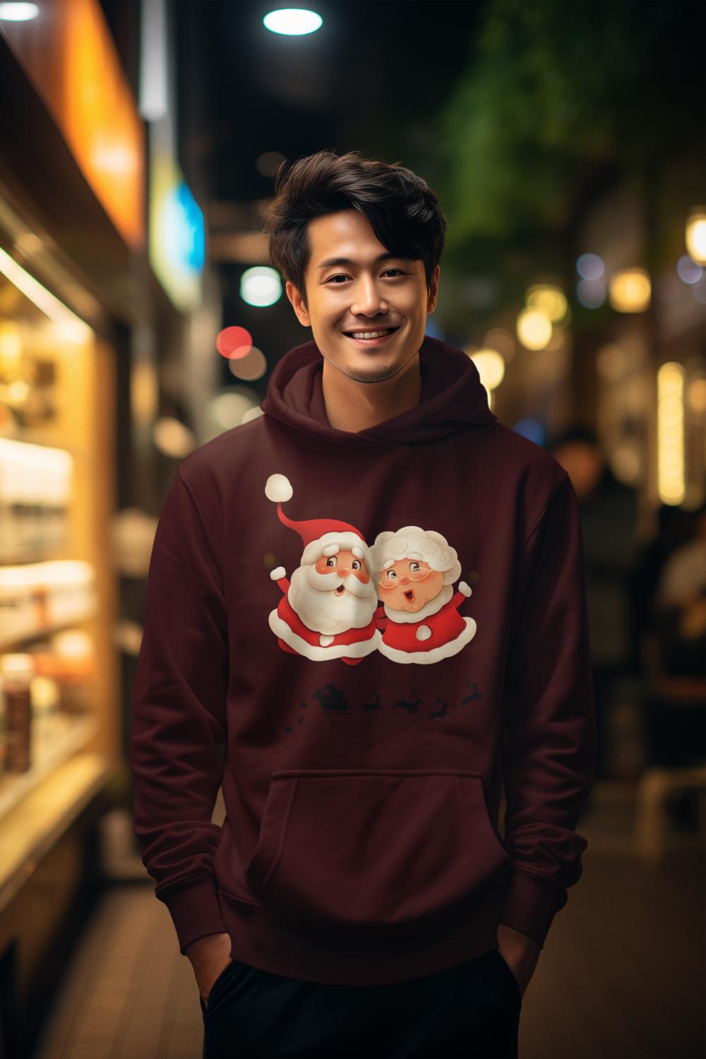 Men's Santa Couple Hoodie Sweatshirt Maroon by ZealforTee