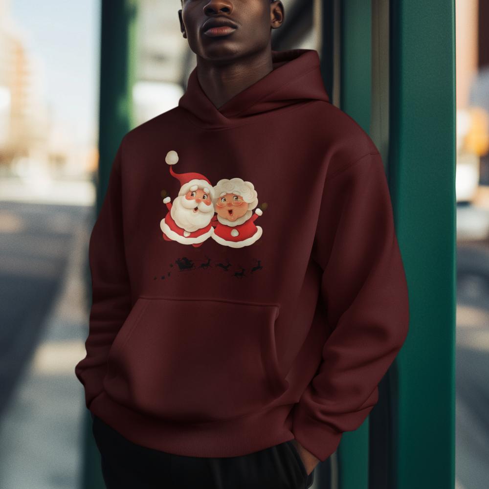 Men's Santa Couple Hoodie Sweatshirt Maroon by ZealforTee