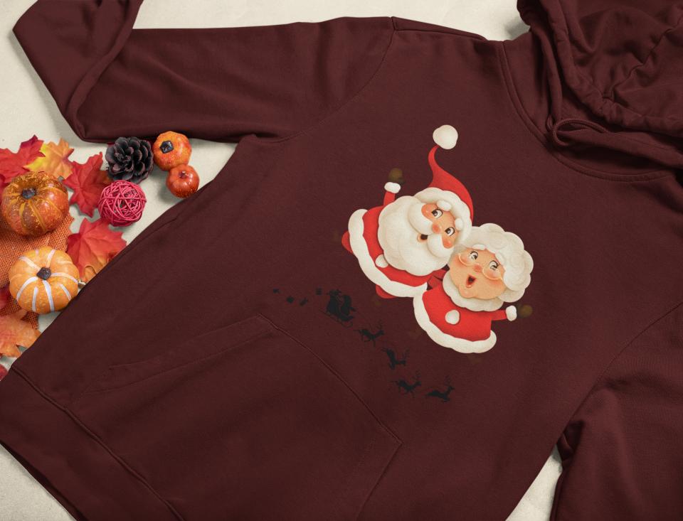 Men's Santa Couple Hoodie Sweatshirt Maroon by ZealforTee