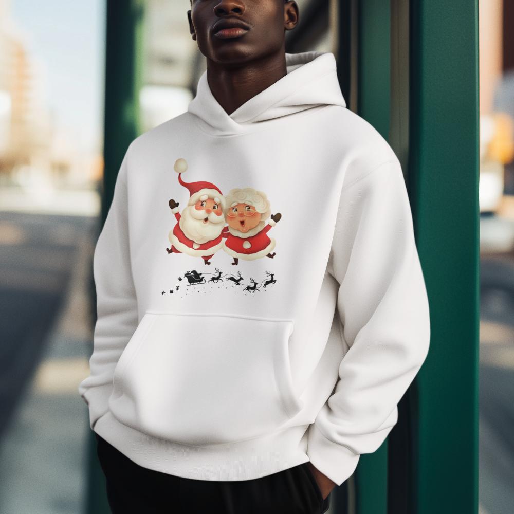Men's Santa Couple Hoodie Sweatshirt White by ZealforTee