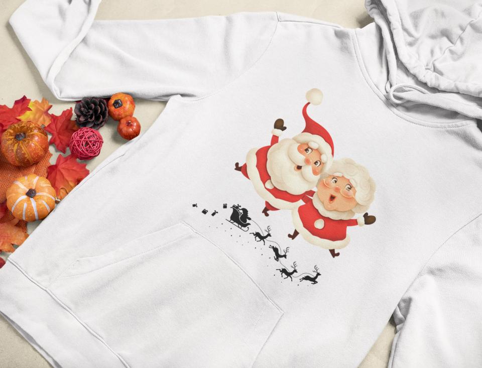 Men's Santa Couple Hoodie Sweatshirt White by ZealforTee