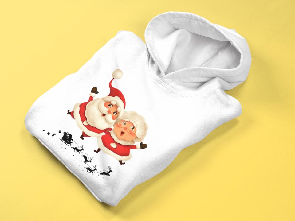 Men's Santa Couple Hoodie Sweatshirt Black by ZealforTee