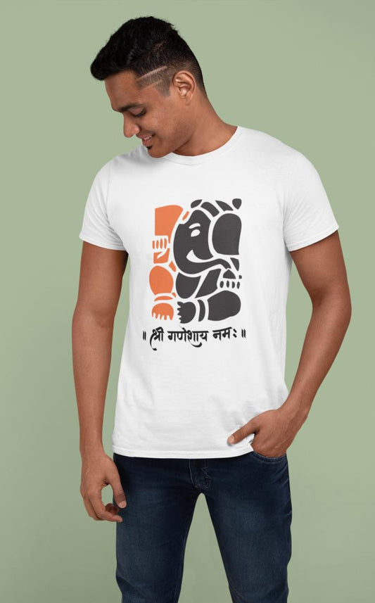 Men's Ganesh Chaturthi T-shirt White by ZealforTee