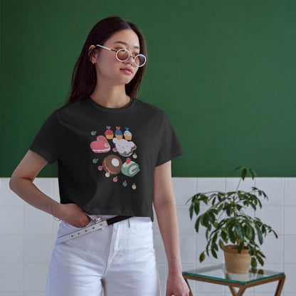 Women's Round Neck CupCake Crop Top Light Pink by ZealforTee