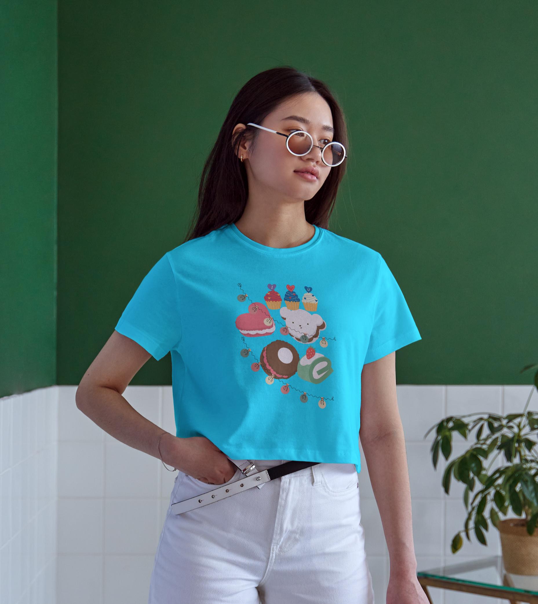 Women's Round Neck CupCake Crop Top Light Pink by ZealforTee