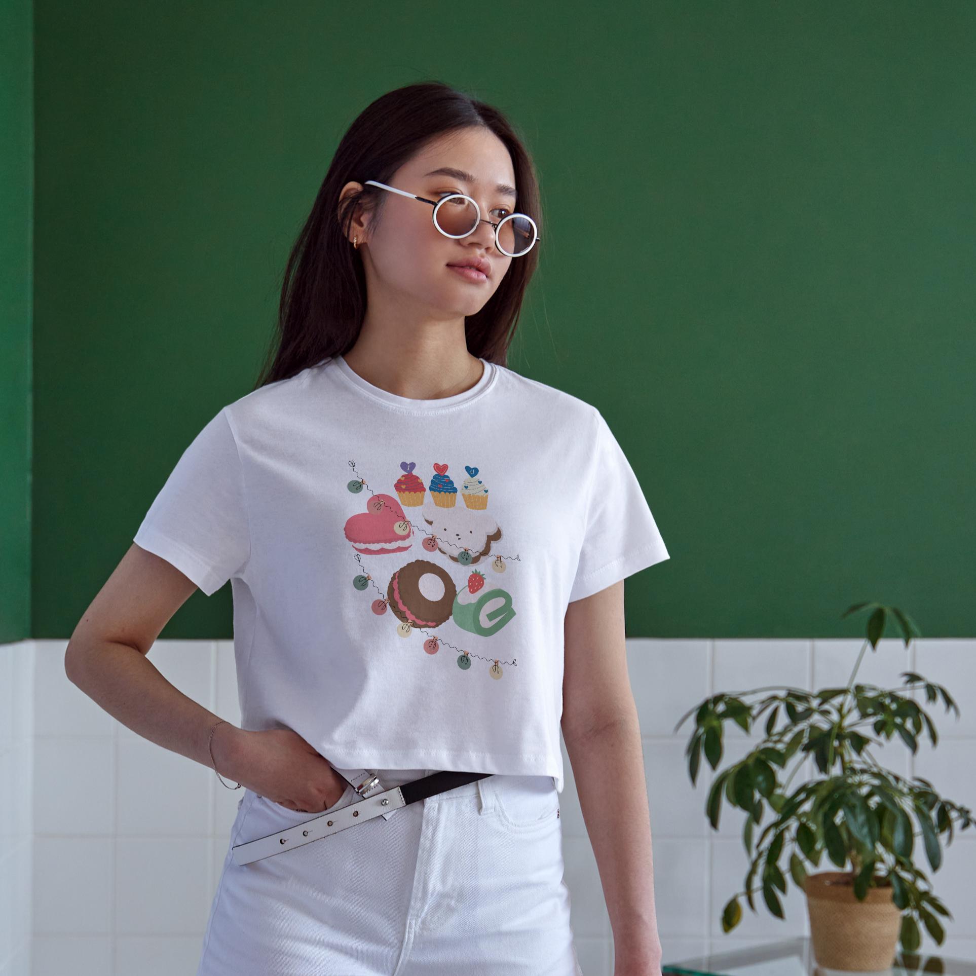 Women's Round Neck CupCake Crop Top Golden Yellow by ZealforTee