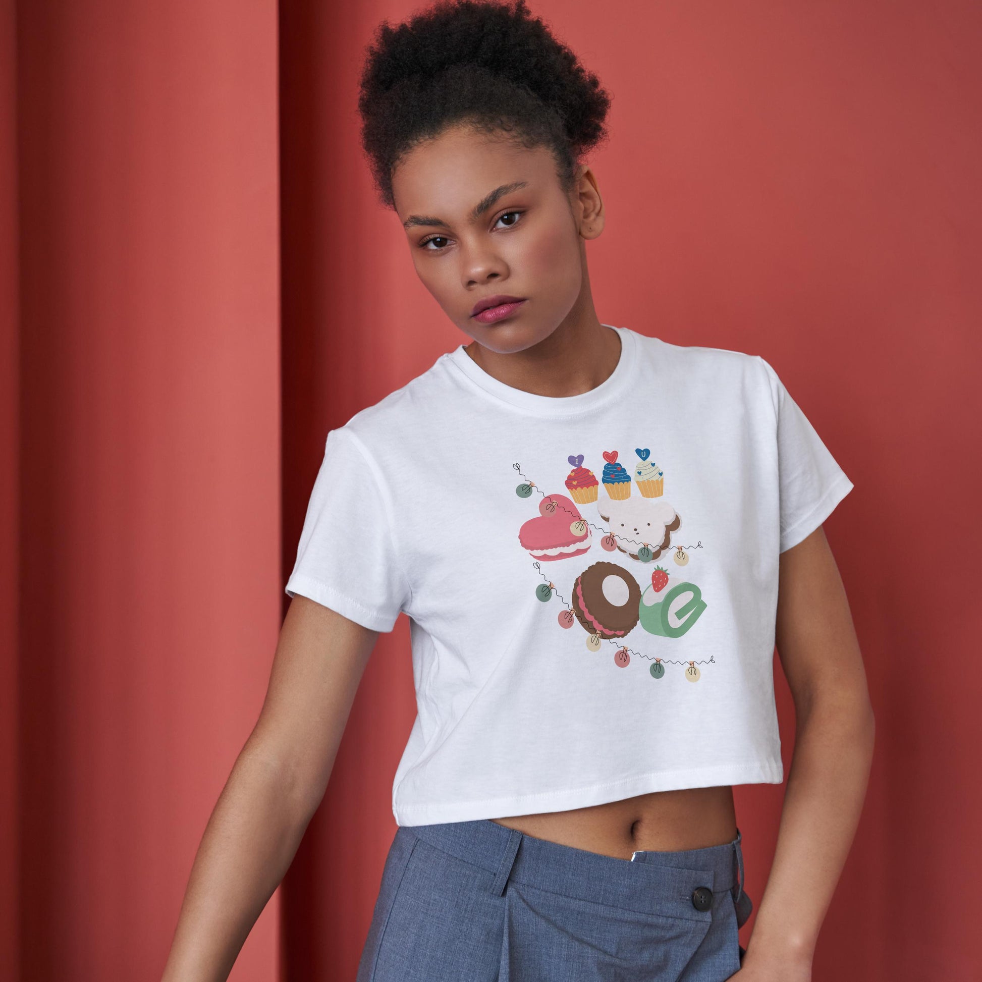 Women's Round Neck CupCake Crop Top Golden Yellow by ZealforTee