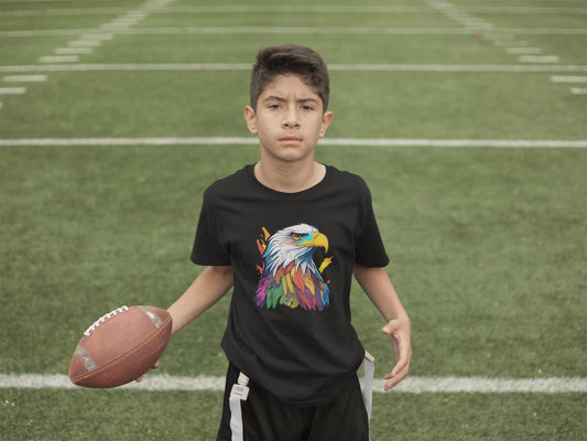 Kid's Colorful Eagle Unisex Tshirt Black by ZealforTee
