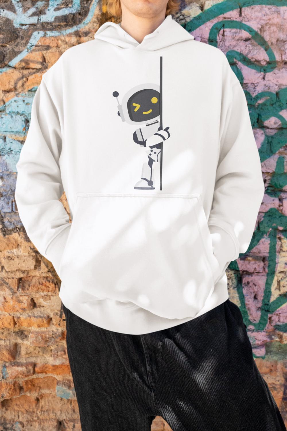 Men's AI Robot Oversized Hooded Sweatshirt White by ZealforTee