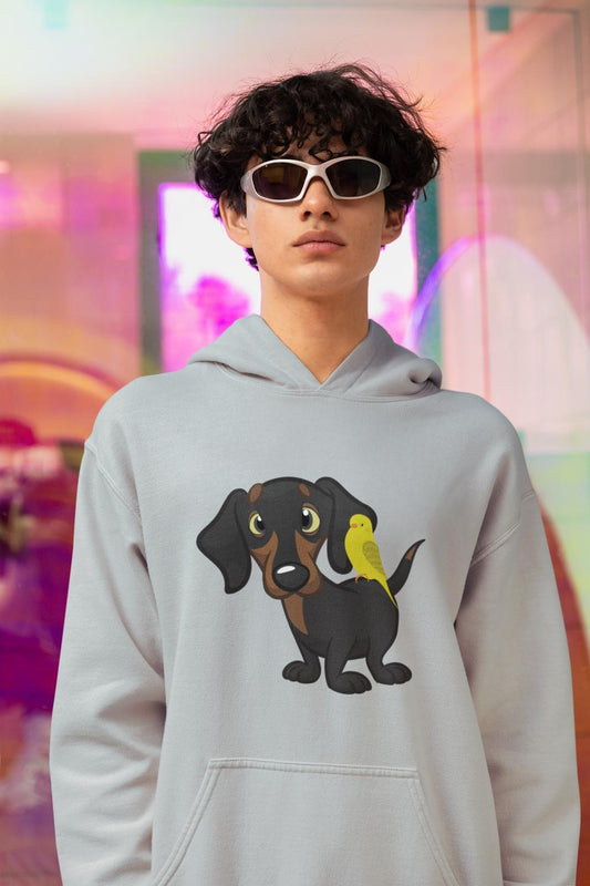 Men's Dachshund Hoodie Sweatshirt Grey Melange by ZealforTee
