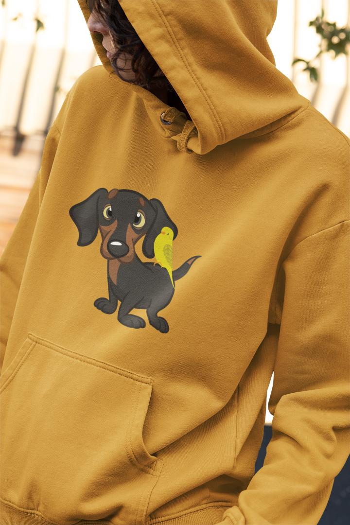 Men's Dachshund Hoodie Sweatshirt Mustard Yellow by ZealforTee