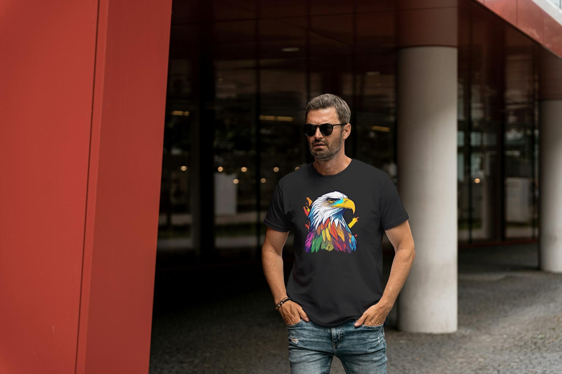 Men's Round Neck Eagle T-shirt Black by ZealforTee