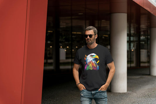 Men's Round Neck Eagle T-shirt Black by ZealforTee