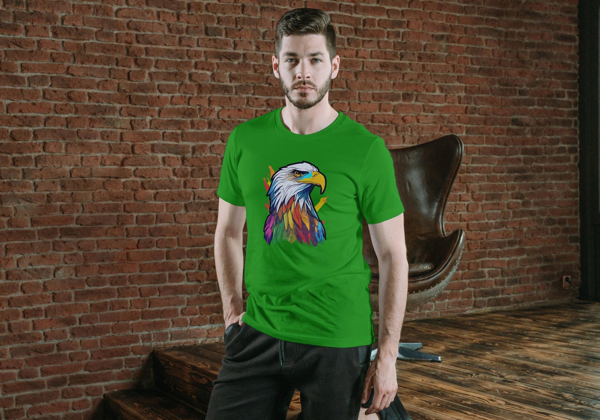 Men's Round Neck Eagle T-shirt Black by ZealforTee