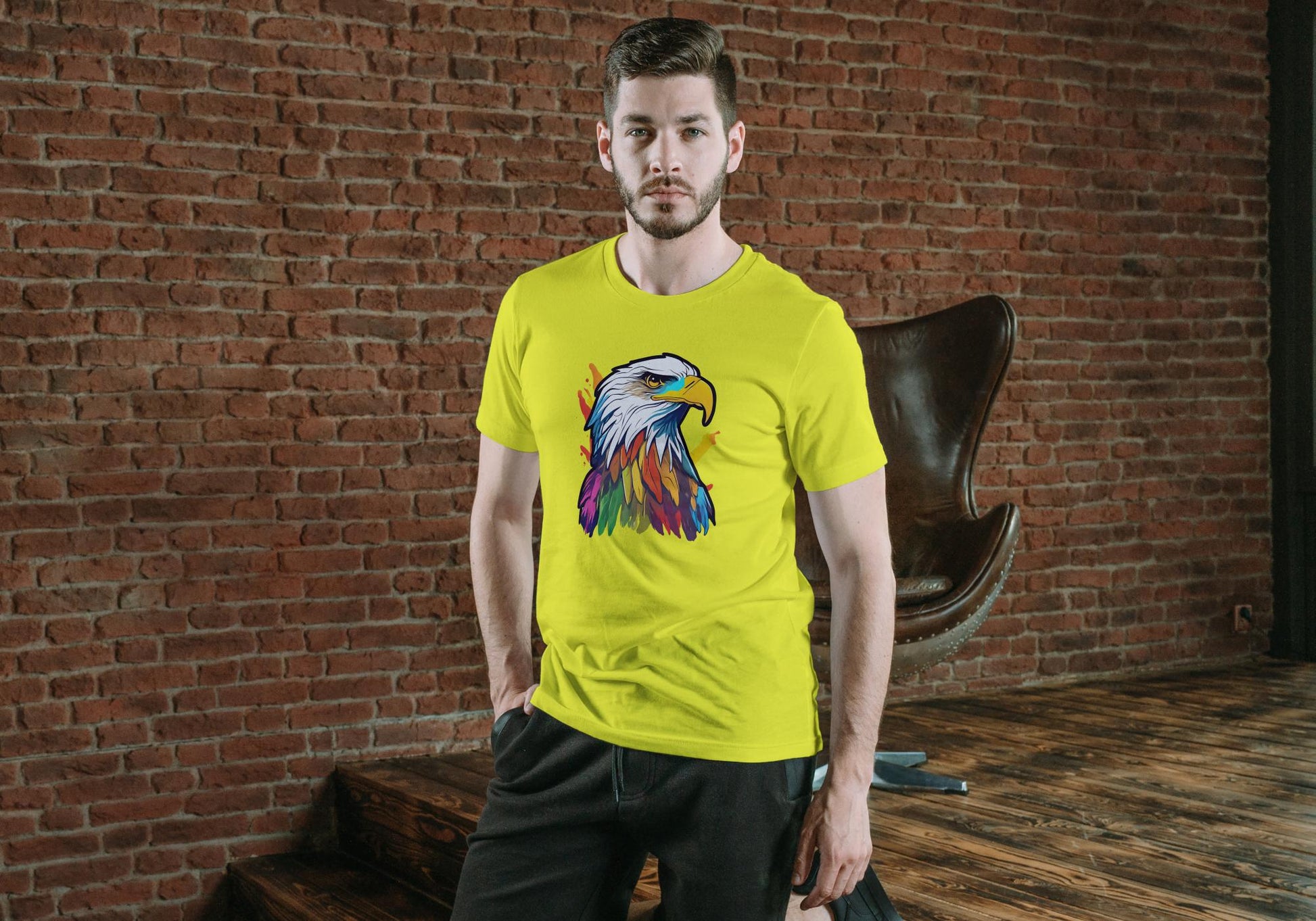 Men's Round Neck Eagle T-shirt Black by ZealforTee