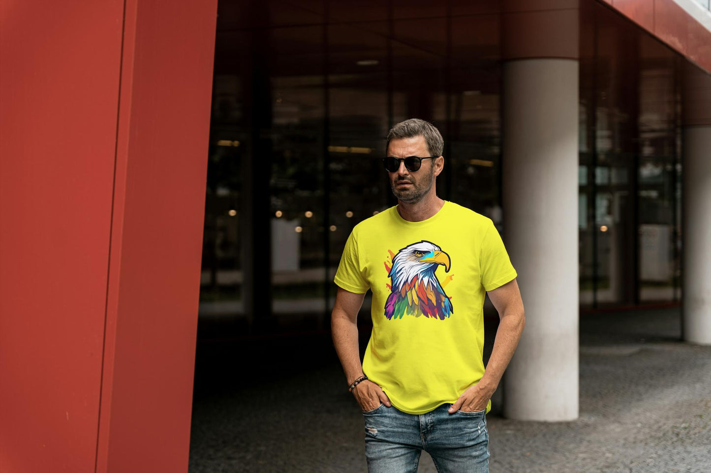 Men's Round Neck Eagle T-shirt Red by ZealforTee