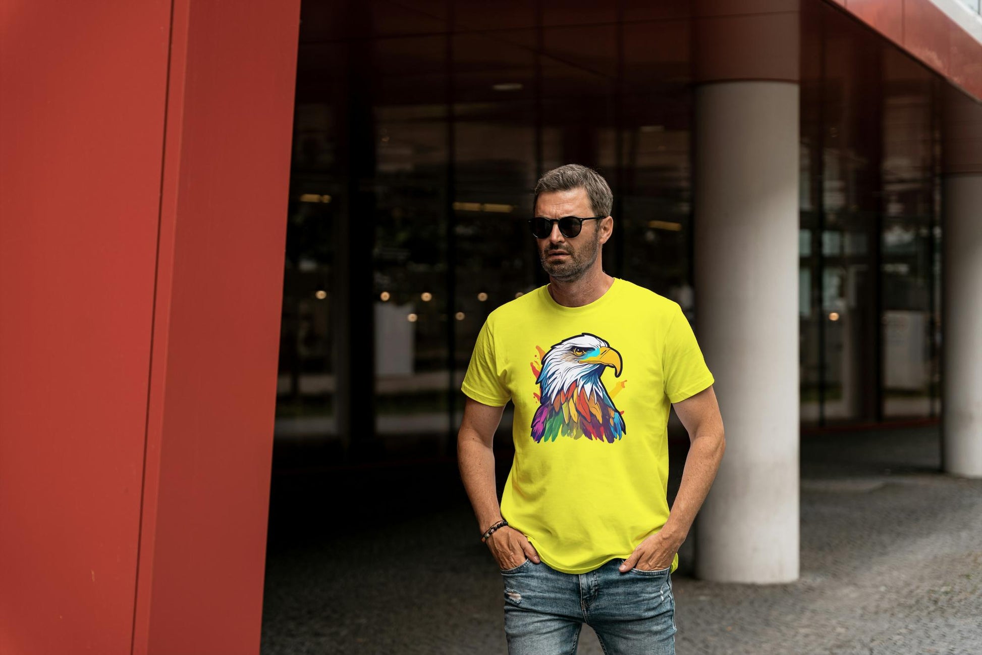 Men's Round Neck Eagle T-shirt Red by ZealforTee