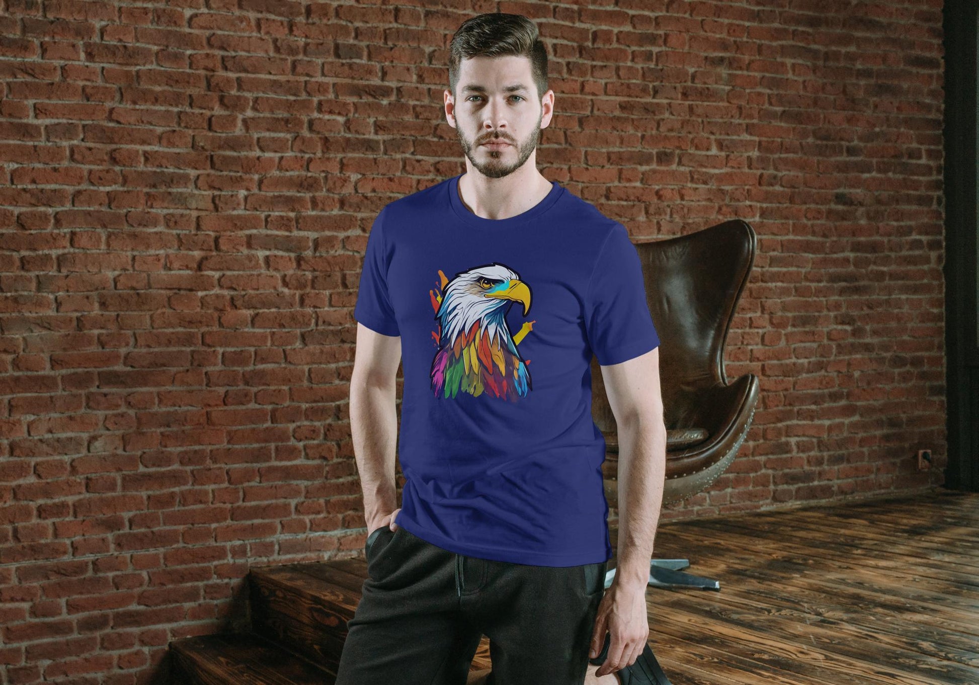 Men's Round Neck Eagle T-shirt Red by ZealforTee