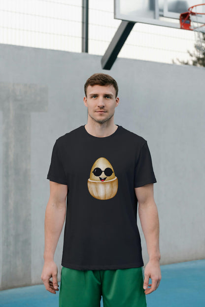 Men's Round Neck Egg Smart T-shirt Black by ZealforTee
