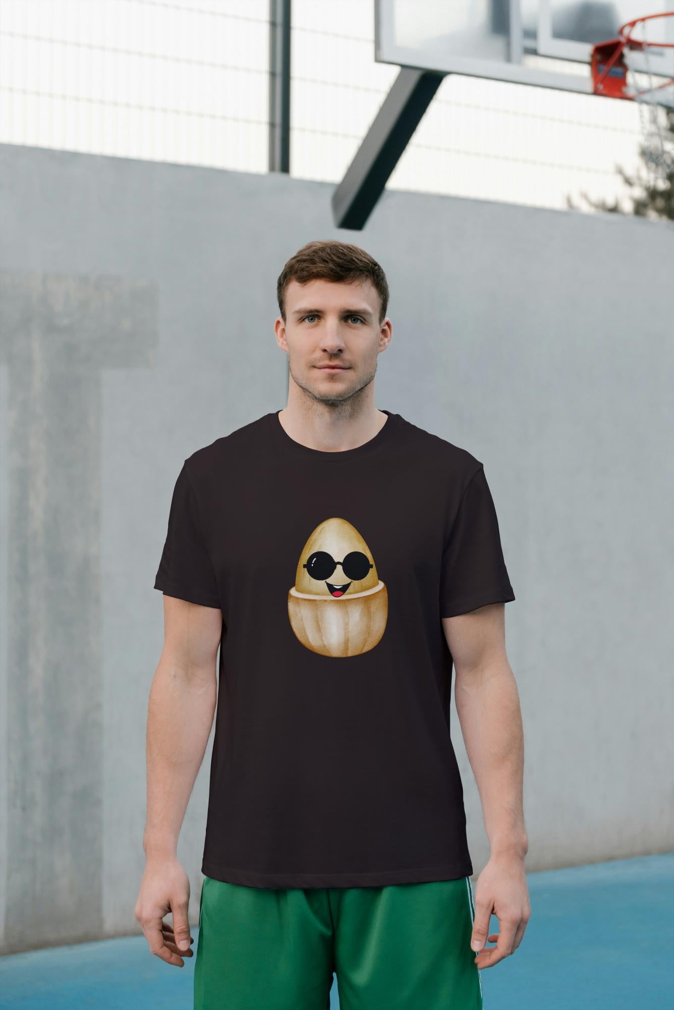 Men's Round Neck Egg Smart T-shirt Black by ZealforTee