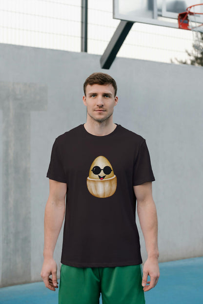 Men's Round Neck Egg Smart T-shirt Black by ZealforTee