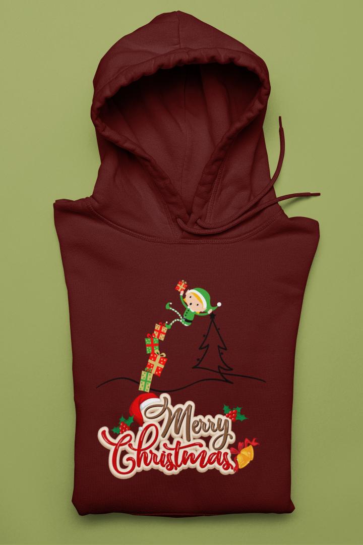 Women's Naughty Elf Hoodie Maroon by ZealforTee