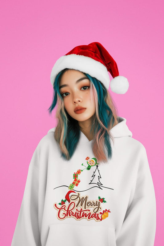 Women's Naughty Elf Hoodie White by ZealforTee