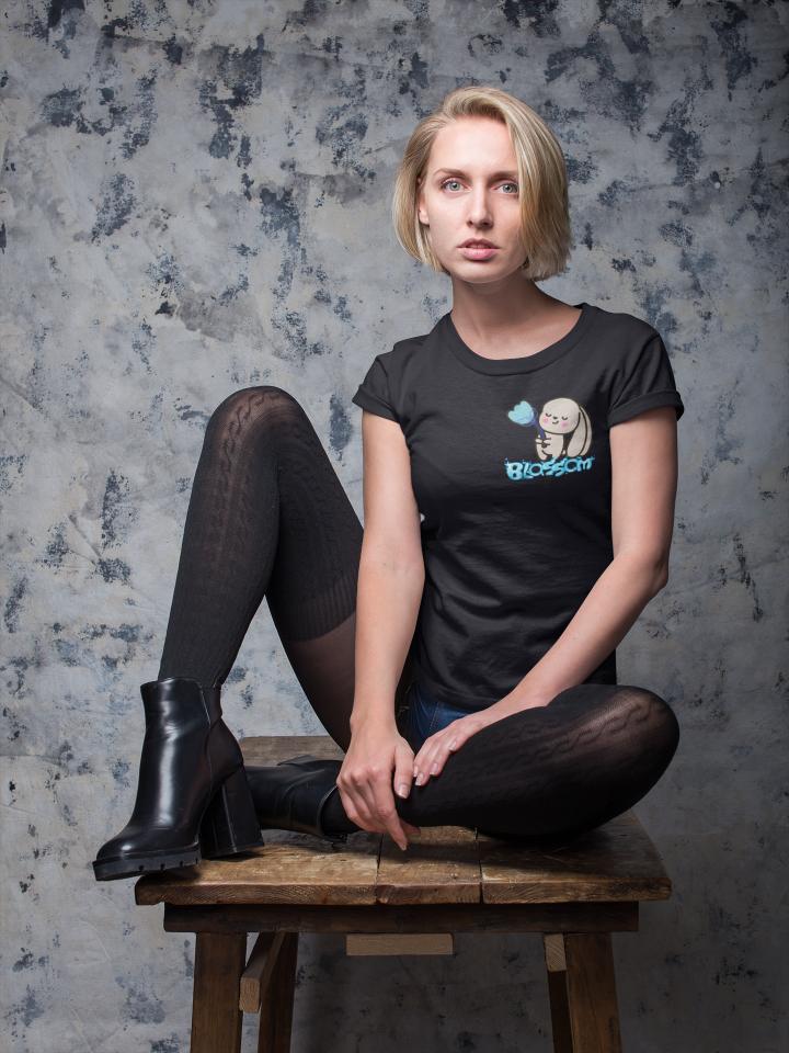 Women's Blossom Rabbit Pocket Print T-shirt White by ZealforTee