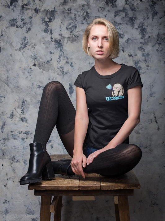 Women's Blossom Rabbit Pocket Print T-shirt White by ZealforTee