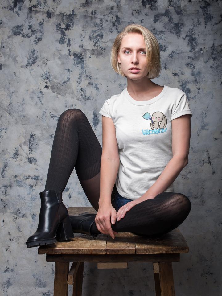 Women's Blossom Rabbit Pocket Print T-shirt White by ZealforTee